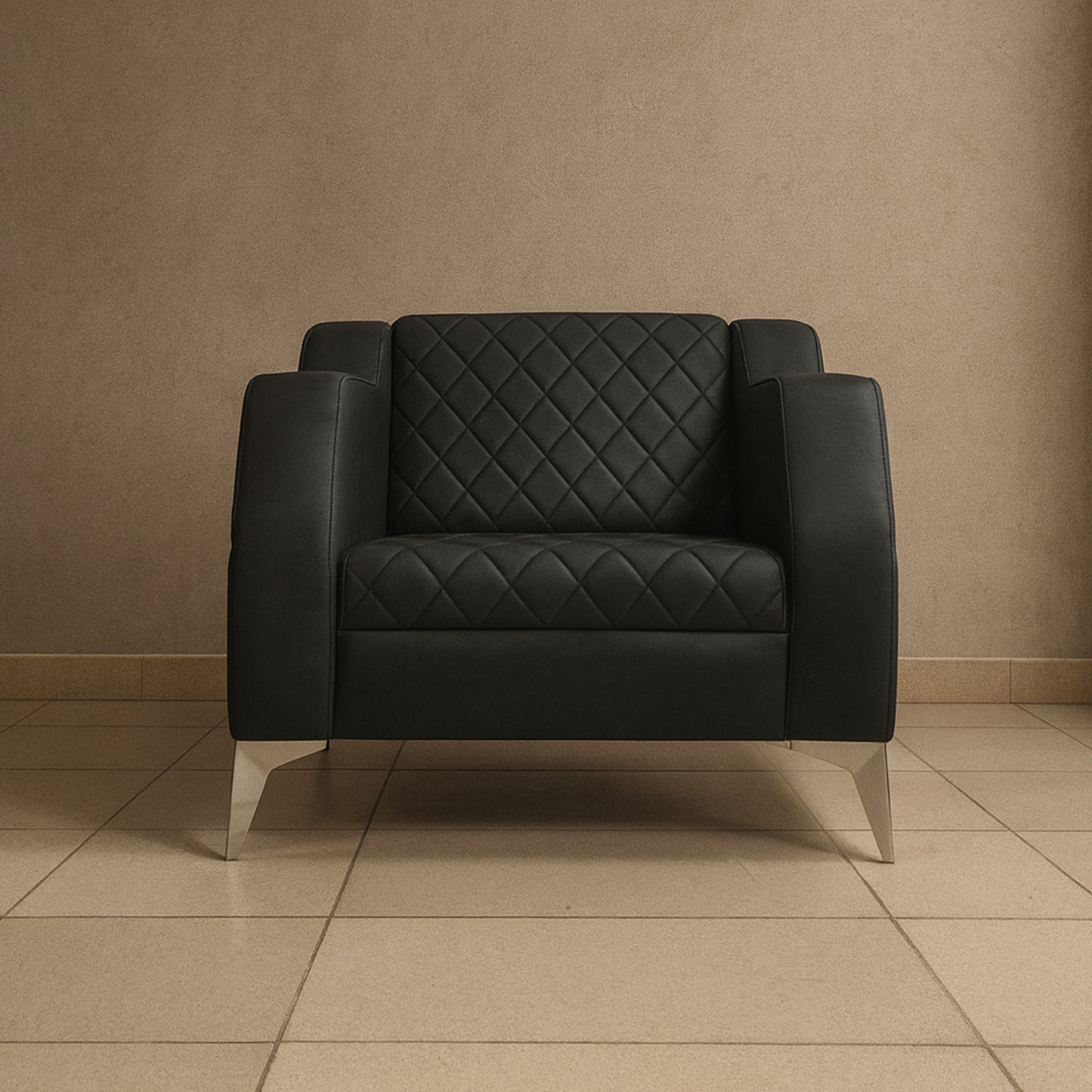 Office Sofa Set – Black Leather with Musky and MDF Wood - HC304