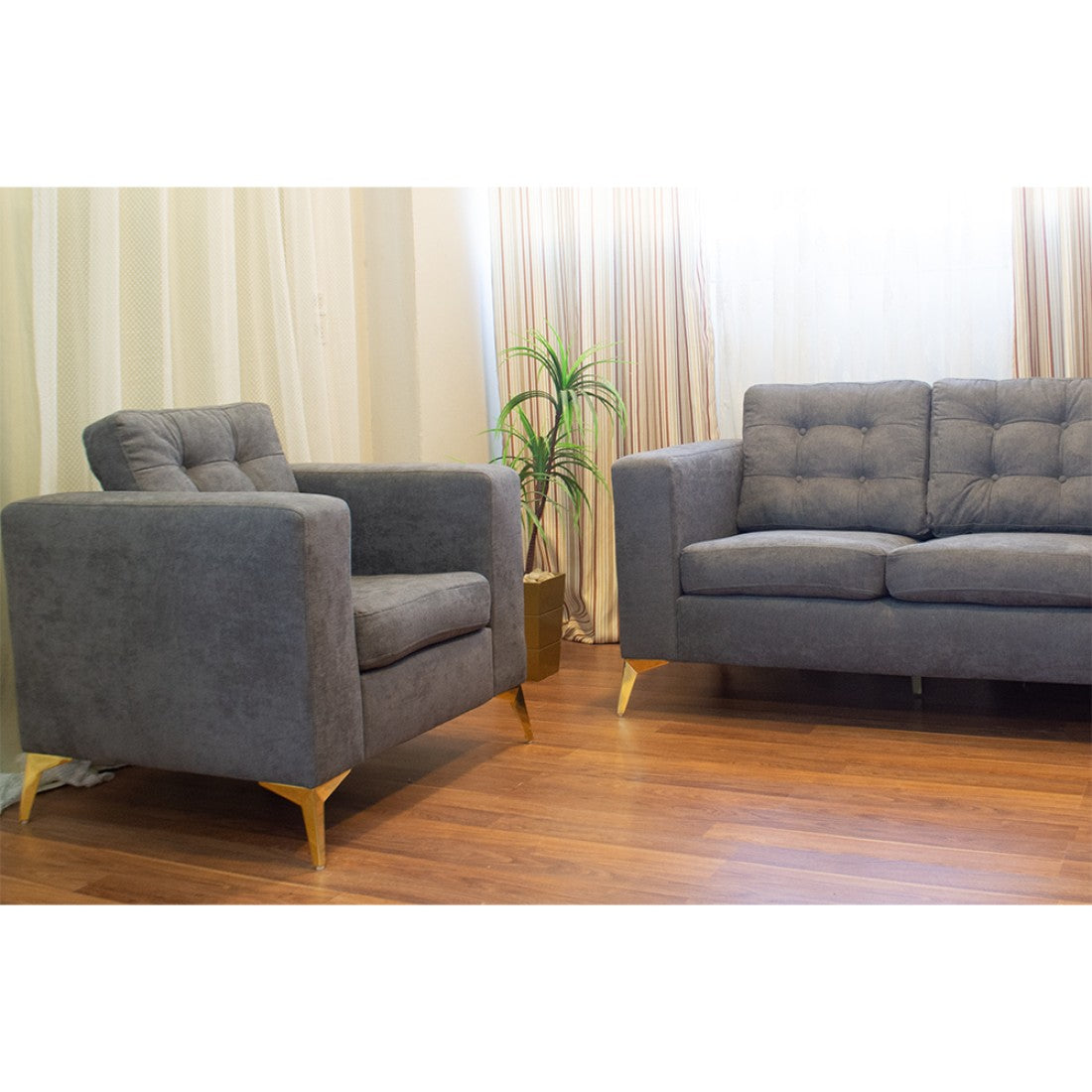 Modern Sofa Set 3 Pieces (Beech Wood, Plywood, Pine) – Color: Dark Gray – dark gray - izel