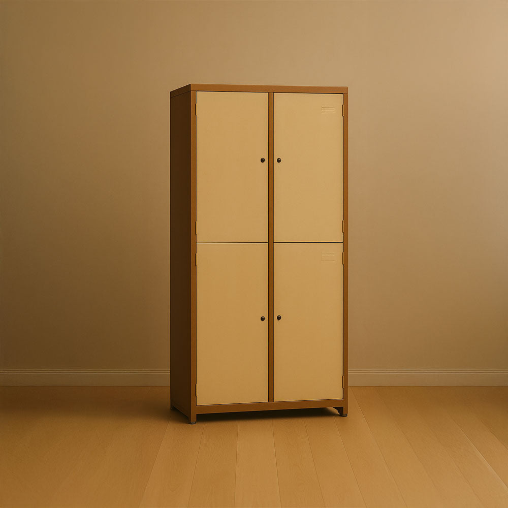 Beige Metal Locker Cabinet with Four Compartments