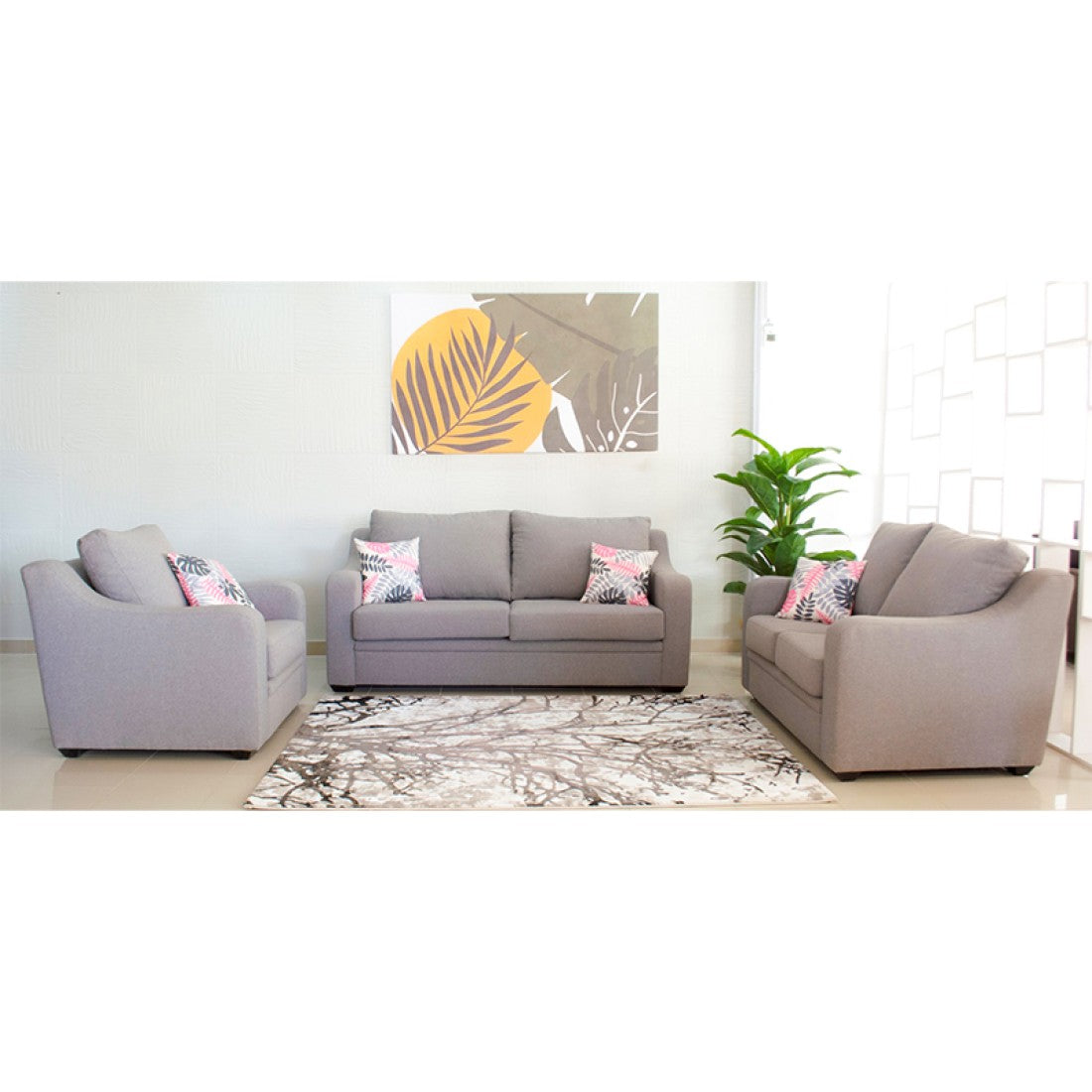Modern Sofa Set 3 Pieces (Beech Wood, Plywood, Pine) – Color: Gray – Kings Burry
