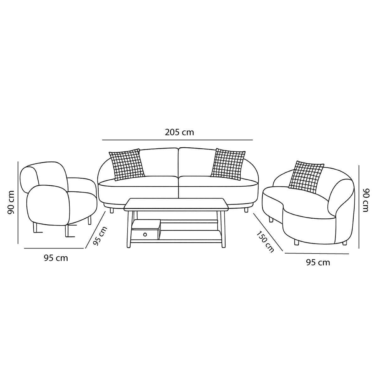 Modern Sofa Set 3 Pieces (Beech Wood, Plywood, Pine) – Color: Gray and Brown –2507