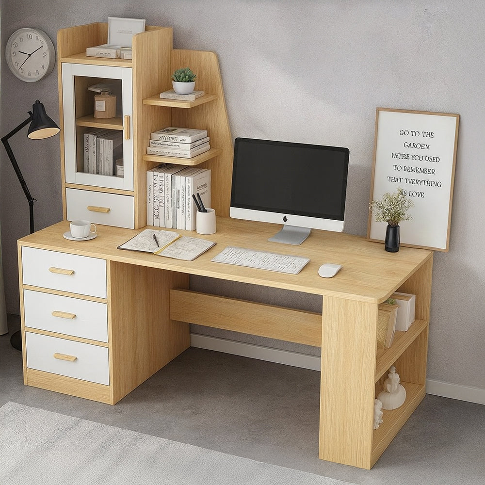 Desk 140x 50x 140 cm - wooden and white- AZ1178
