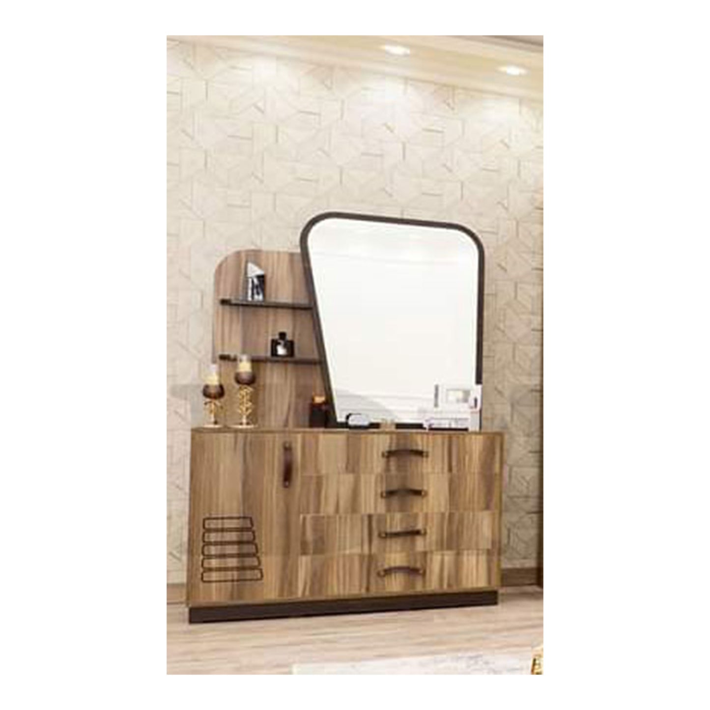 Marsin Bedroom (Melamine MDF Panels) – Bed 160 cm, Dresser 100 cm, 2 Nightstands 55 cm, Wardrobe 245 cm