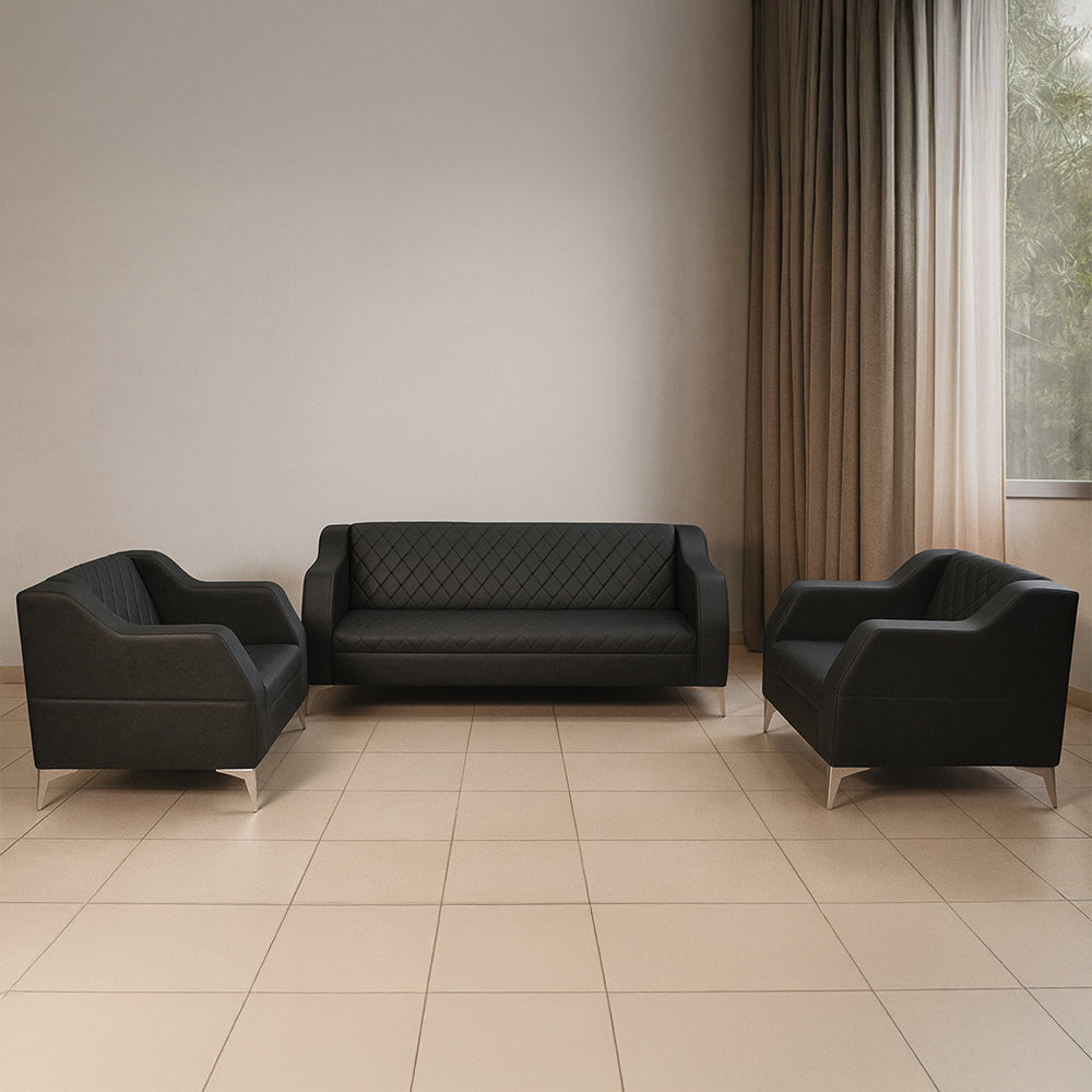 Office Sofa Set – Black Leather with Musky and MDF Wood - HC304