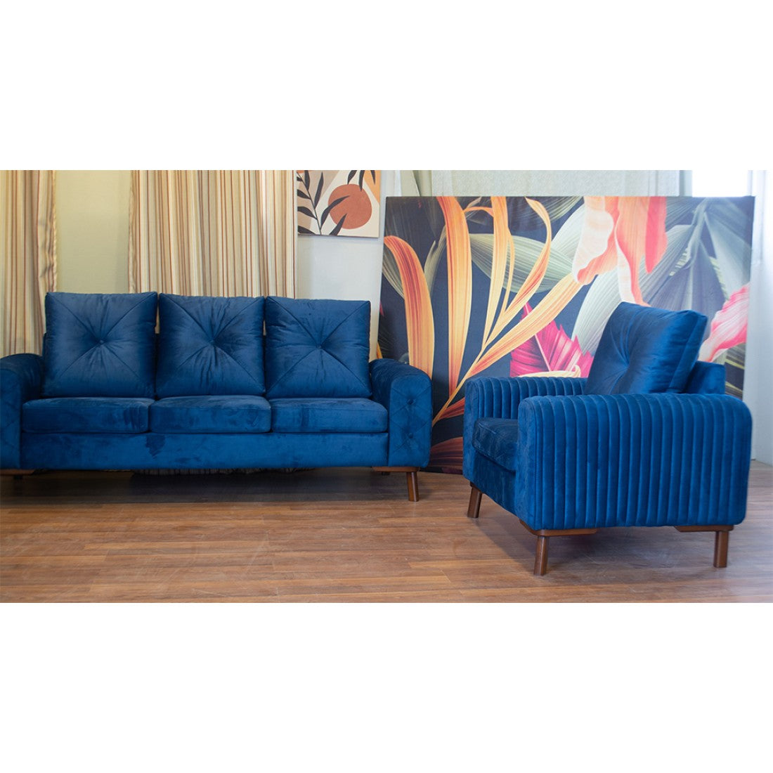 طقم انتريه مودرن 3 قطع (MDF وخشب موسكي) – لون أزرق - فيولا