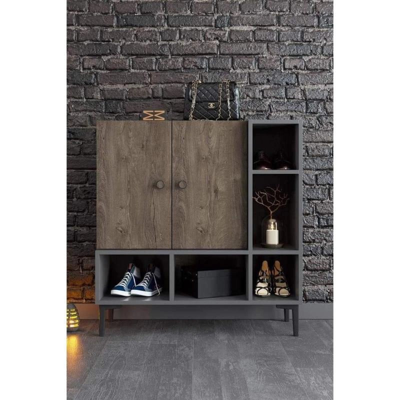 Shoe Cabinet, 100 × 35 × 110 cm - Brown and Black - AZ40013