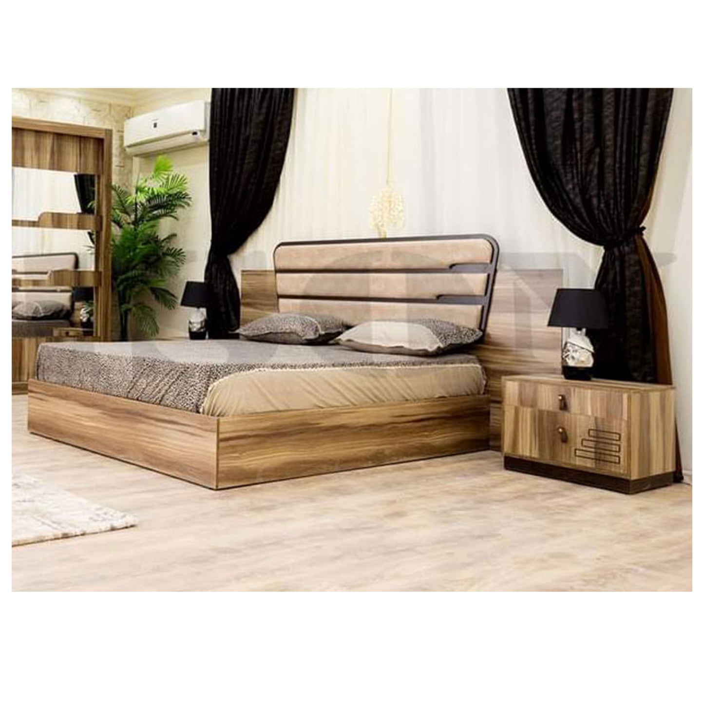 Marsin Bedroom (Melamine MDF Panels) – Bed 160 cm, Dresser 100 cm, 2 Nightstands 55 cm, Wardrobe 245 cm