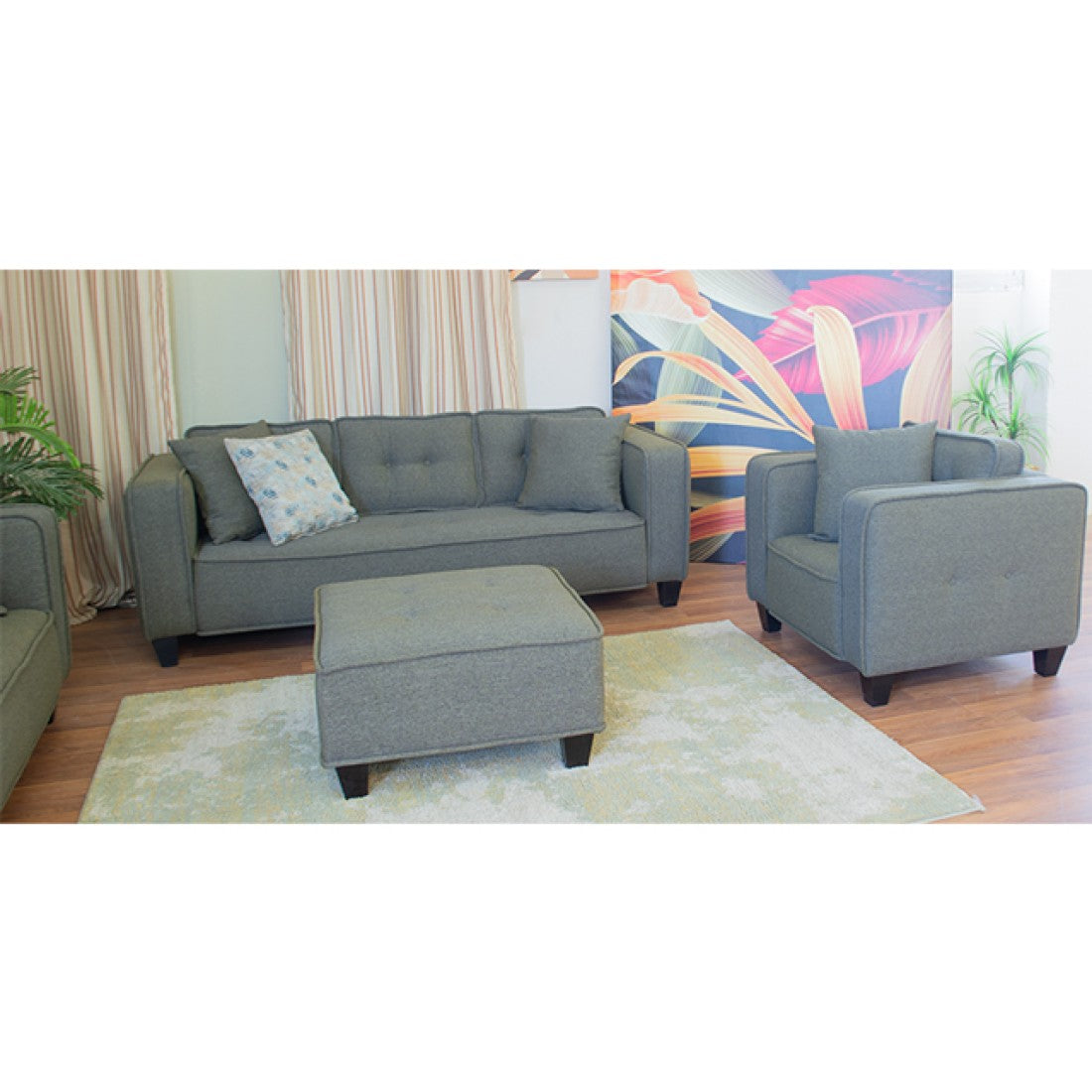 Modern Sofa Set 4 Pieces (Beech Wood, Plywood, Pine) – Color: Gray – Marassi