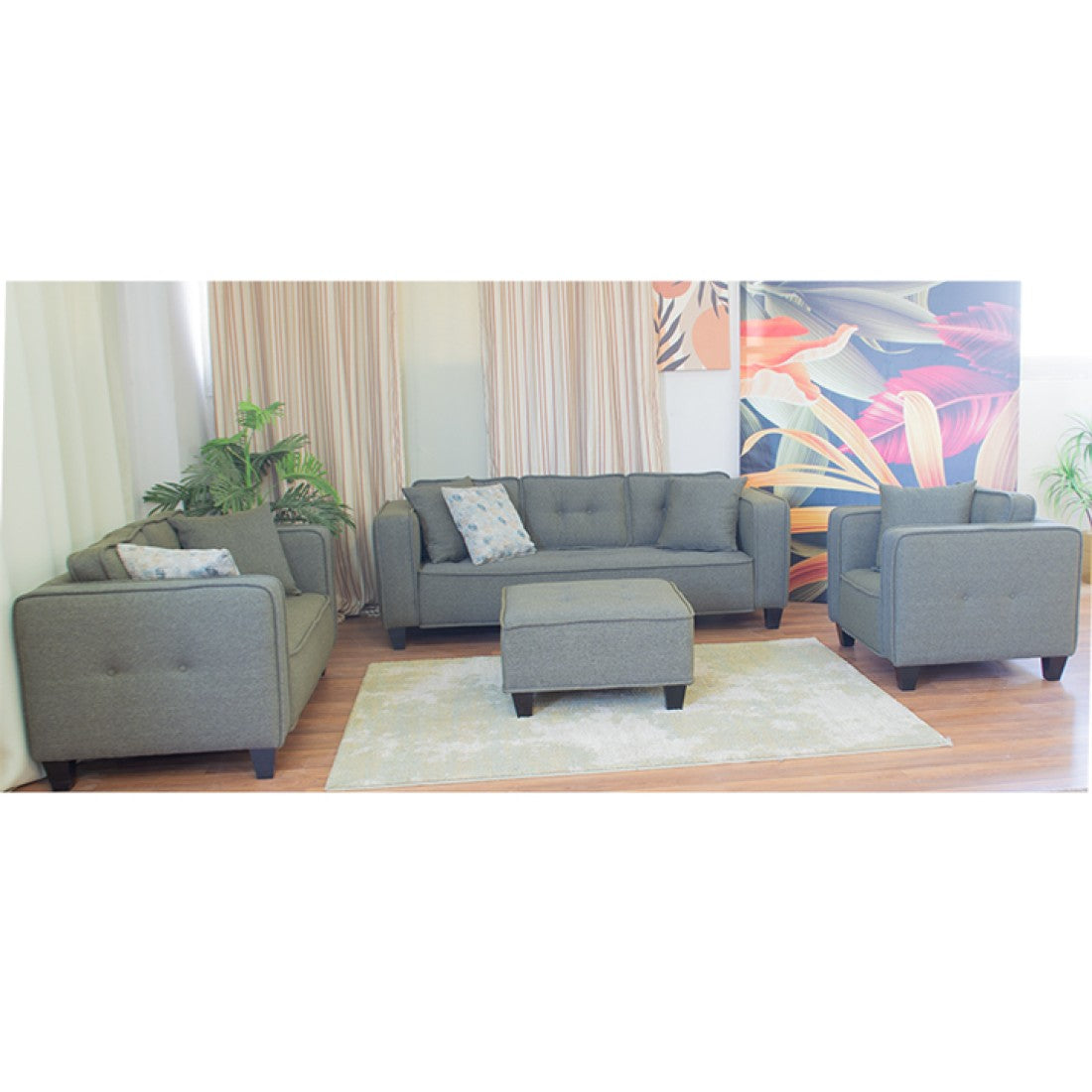 Modern Sofa Set 4 Pieces (Beech Wood, Plywood, Pine) – Color: Gray – Marassi