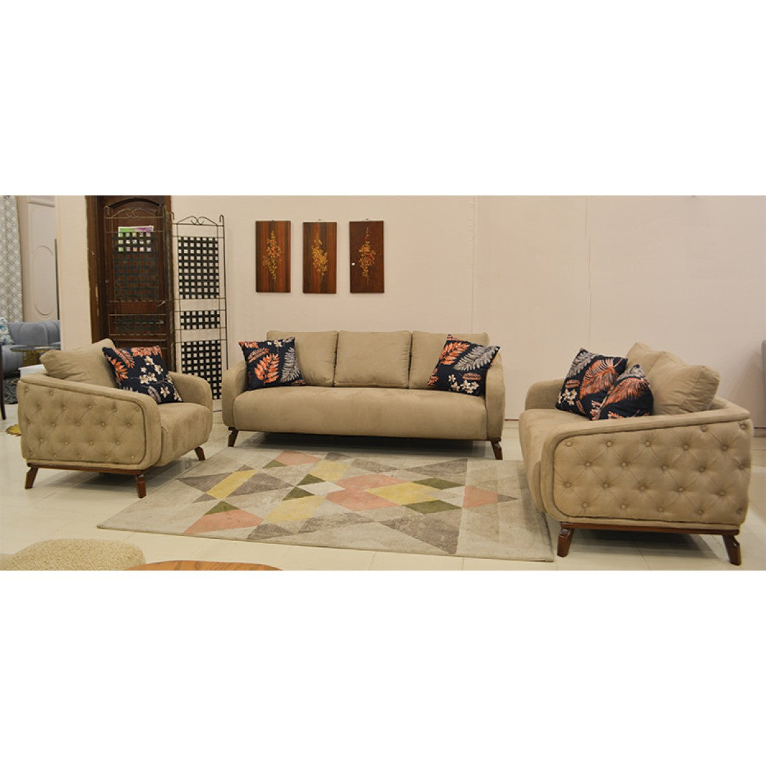 Modern Sofa Set 3 Pieces (Beech Wood, Plywood, Pine) – Color: Beige –Classico