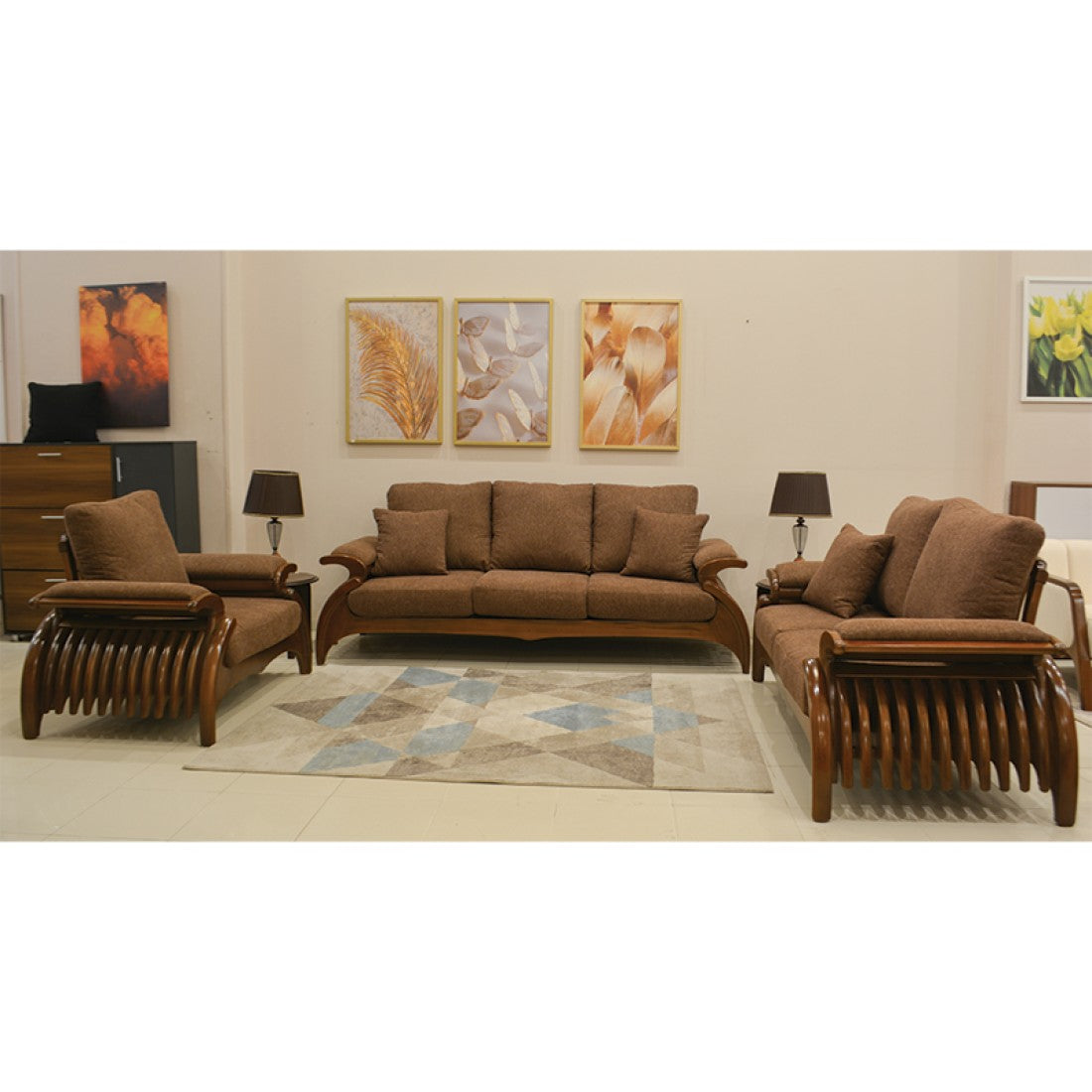 Spider home living room set consisting of a 3-seater sofa, a 2-seater sofa, and an armchair.