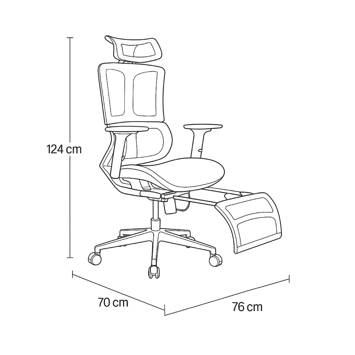 كرسي مكتب بظهر عالى - 124 × 76 × 70 سم - أسود