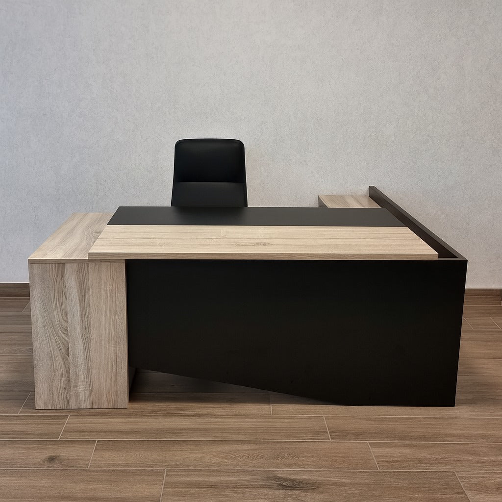 مكتب 200×160×75 سم + سايد + وحدة أدراج متصلة – أسود وبيج – AZ50019