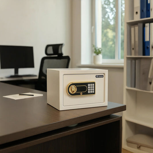 خزينة معدن - أبيض -  25 × 25 × 35 سم