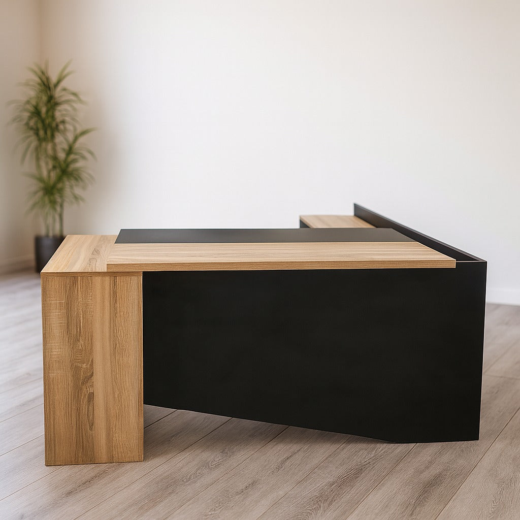 مكتب 200×160×75 سم + سايد + وحدة أدراج متصلة – أسود وبيج – AZ50019