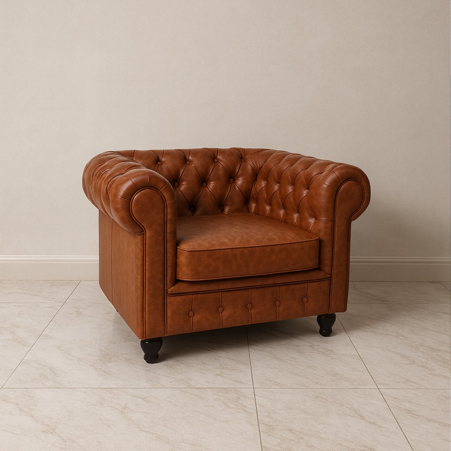Office Sofa Set – Brown Leather with Musky and MDF Wood - HC-SHESTERFIELD