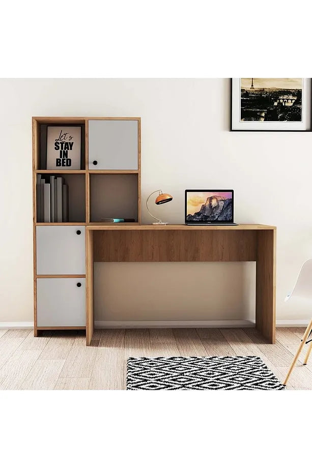 Desk 140 x 50 x 75 cm - White& wooden - AZ1105