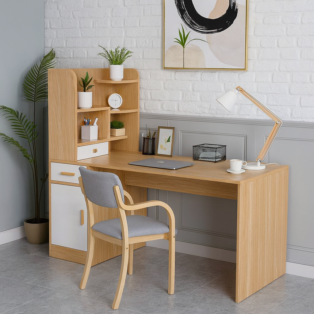 Desk 140x 50x 140 cm - wooden and white- AZ1179