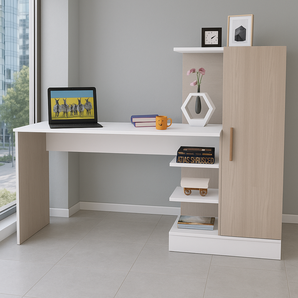 Desk 120x60x 75 cm -white and wooden - AZ1199