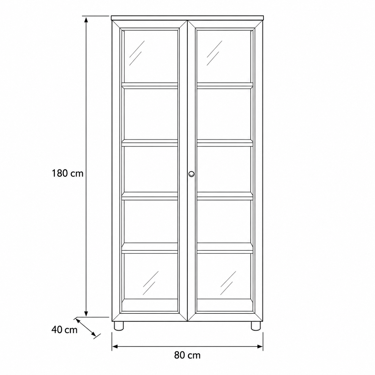 Document Cabinet – 2 Upper Glass Doors + 2 Lower Wooden Doors – 80 × 40 × 180 cm – Brown – AZ50123