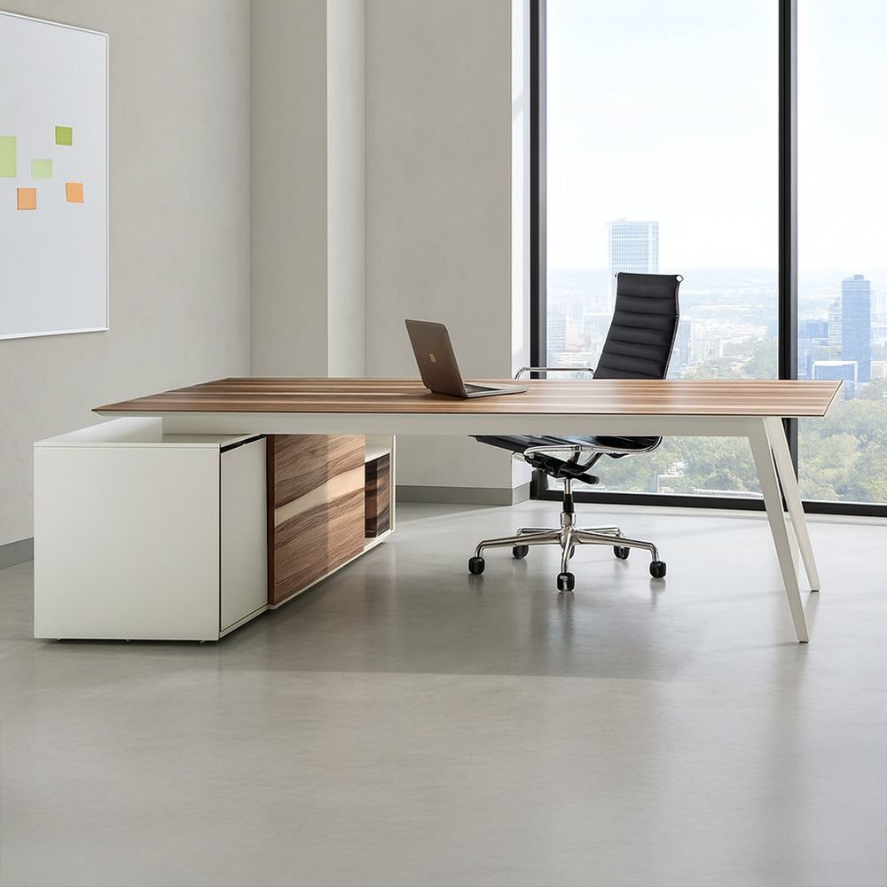 Desk 75 x 220 x 80 cm - Wooden and White - AZ11183