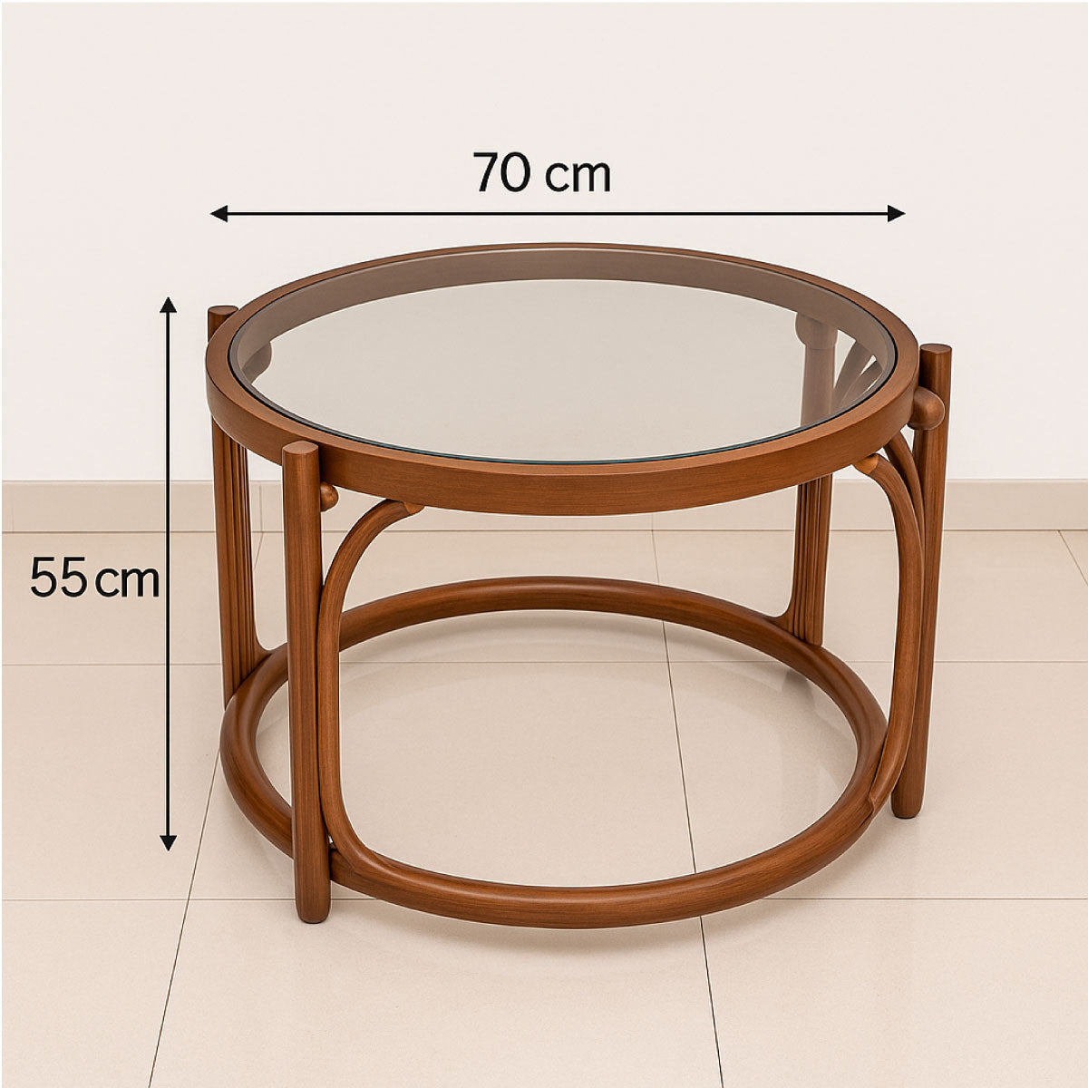 Modern Round Glass Top Coffee Table with Sculpted MDF Base