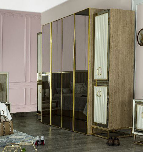 غرفة نوم زارا (ألواح MDF) – سرير 160 سم، تسريحة 120 سم، عدد 2 كومود 60 سم، دولاب 260 سم