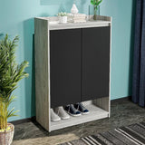 Shoe Cabinet, 80 × 35 × 120 cm - White and Black - AZ40023