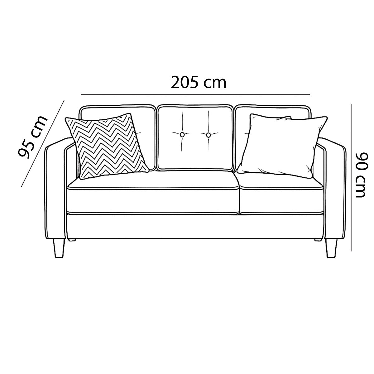 Modern Three-Seater Sofa Piece (Beech Wood, Pine, Plywood) – Dark Gray – Marassi