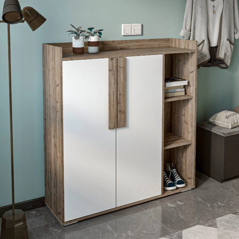 Shoe Cabinet, 115 × 35 × 122 cm - White and Wooden - AZ40024