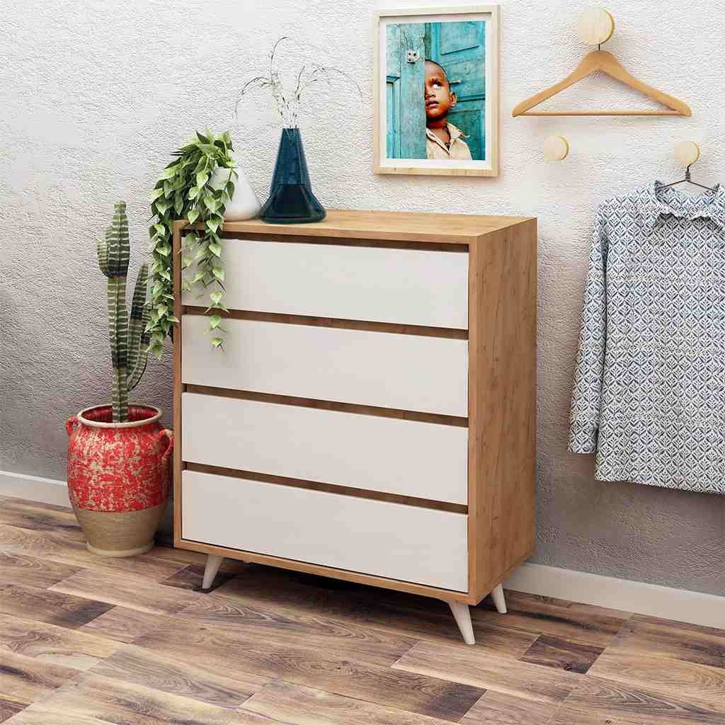Unit Drawers, 70 × 40 × 86 cm - Wooden and White - AZ50024