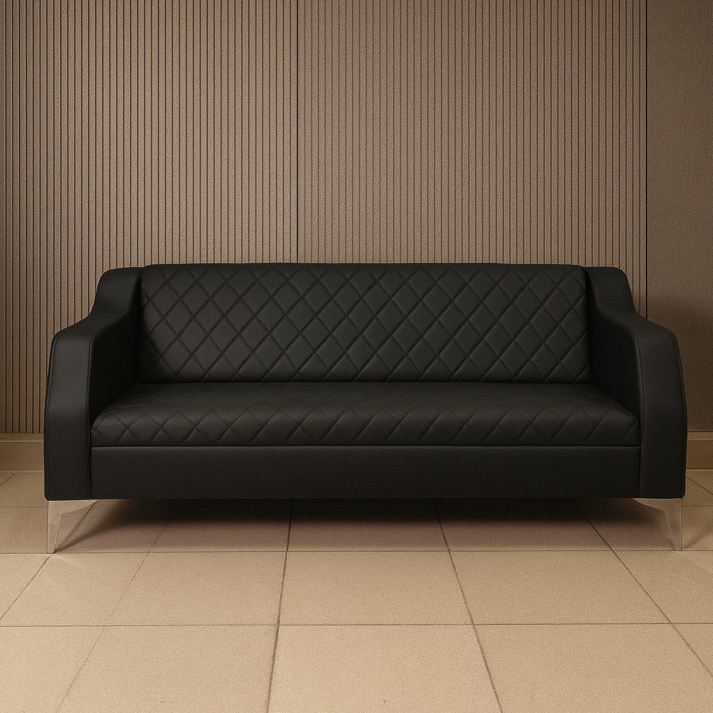 Office Sofa Set – Black Leather with Musky and MDF Wood - HC304
