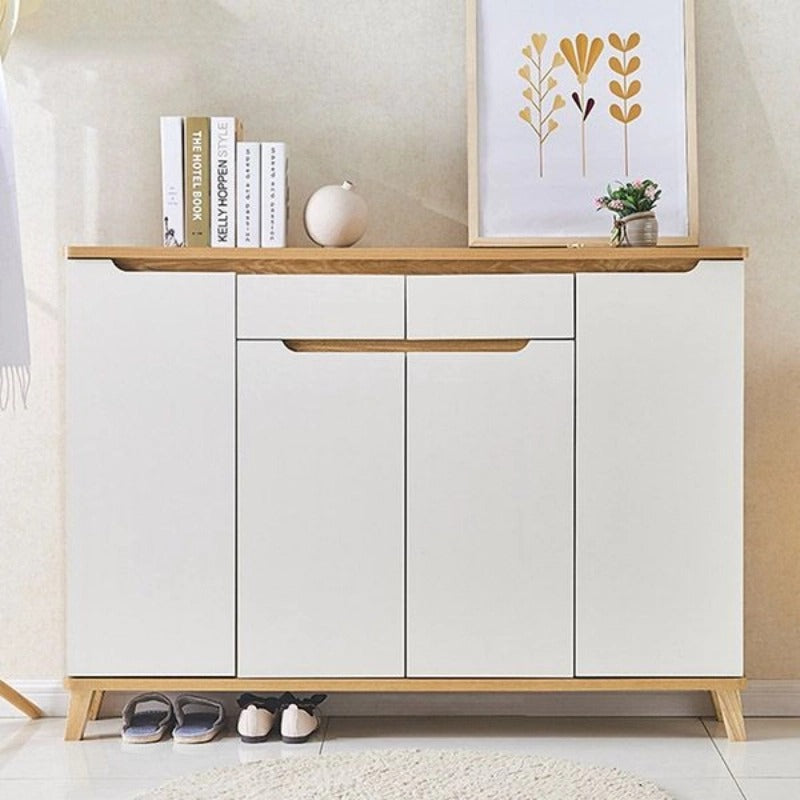 Shoe Cabinet, 140 × 40 × 115 cm - Beige and white - AZ4002