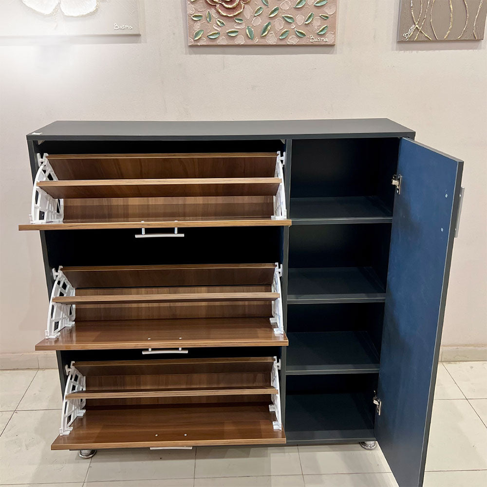 Modern Wood-Look Shoe Cabinet with Side Compartment