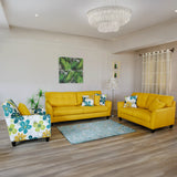 Modern Sofa Set 3 Pieces (Beech Wood, Plywood, Pine) Color: Yellow and Floral–Monte