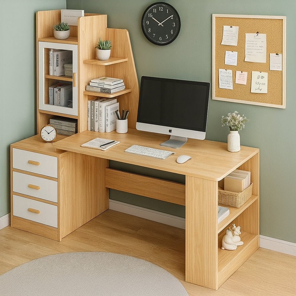 Desk 140x 50x 140 cm - wooden and white- AZ1178