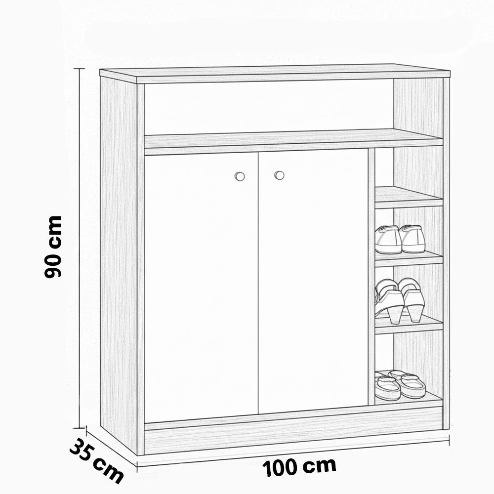 Shoe Cabinet, 90 × 35 × 100 cm - Black and White - AZ40053