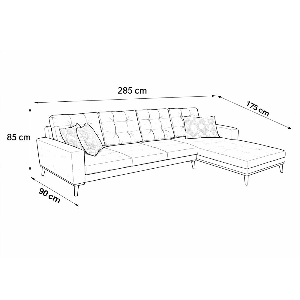 Modern L-Shaped Home Corner Sofa – Natural Wood – Denim Blue – 285*175*85 cm – Cappuccino Pro Max