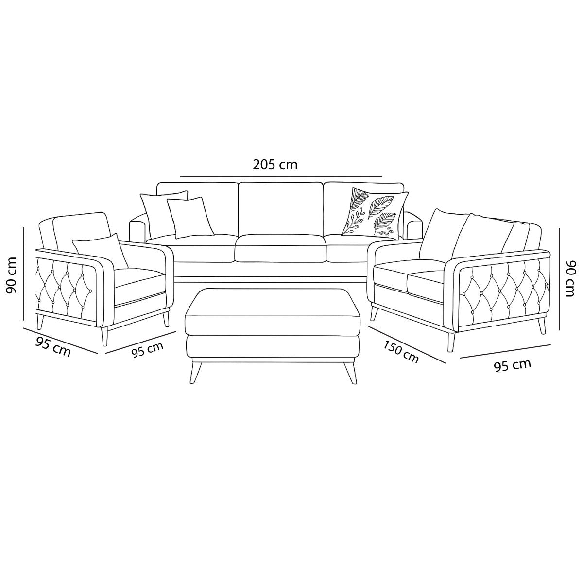 Modern Sofa Set 3 Pieces (MDF and Musky wood, with beech wood legs) – Color: Beige –Classico