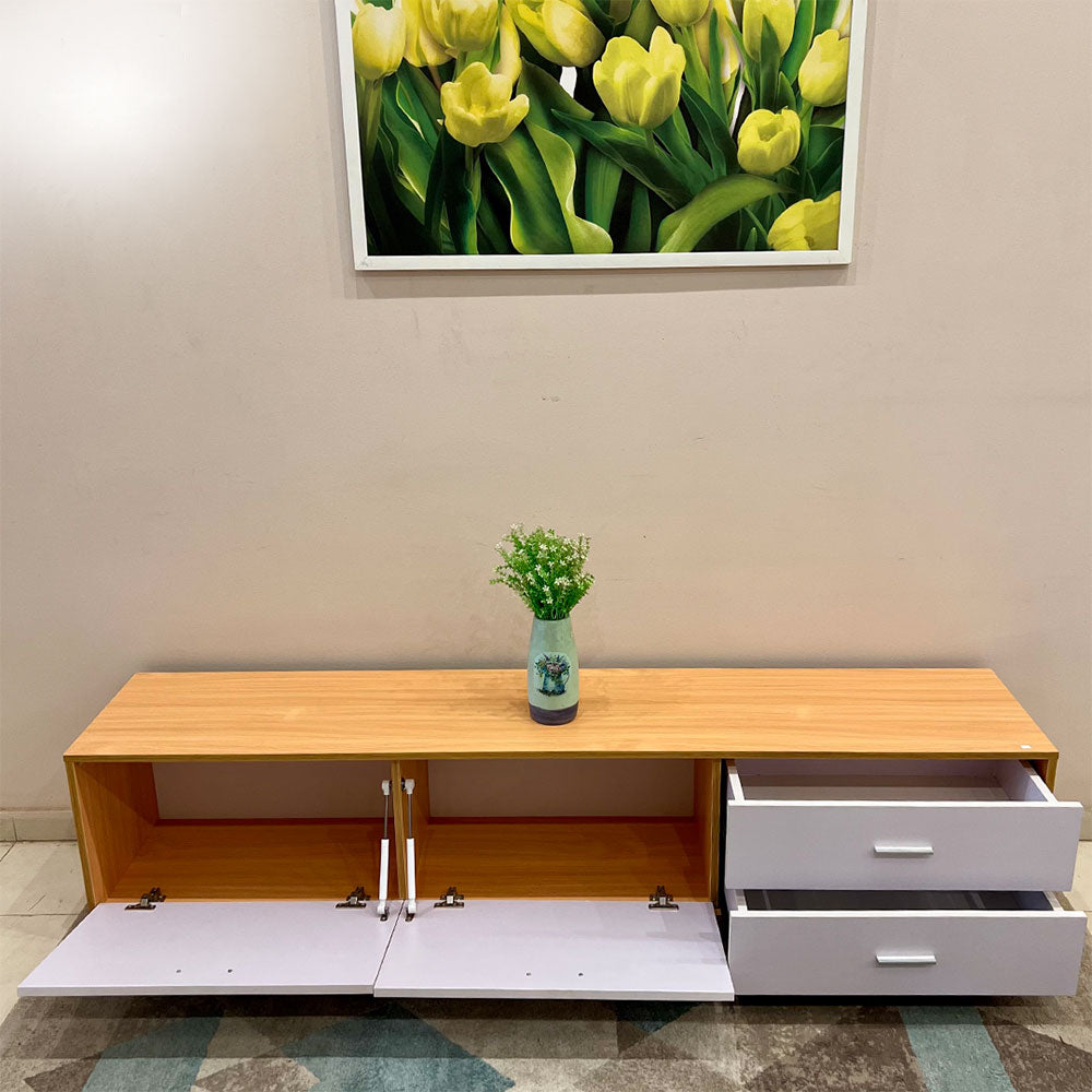 طاولة تلفزيون 200 × 40 × 40 سم – خشبي وأبيض – TV Stand-2