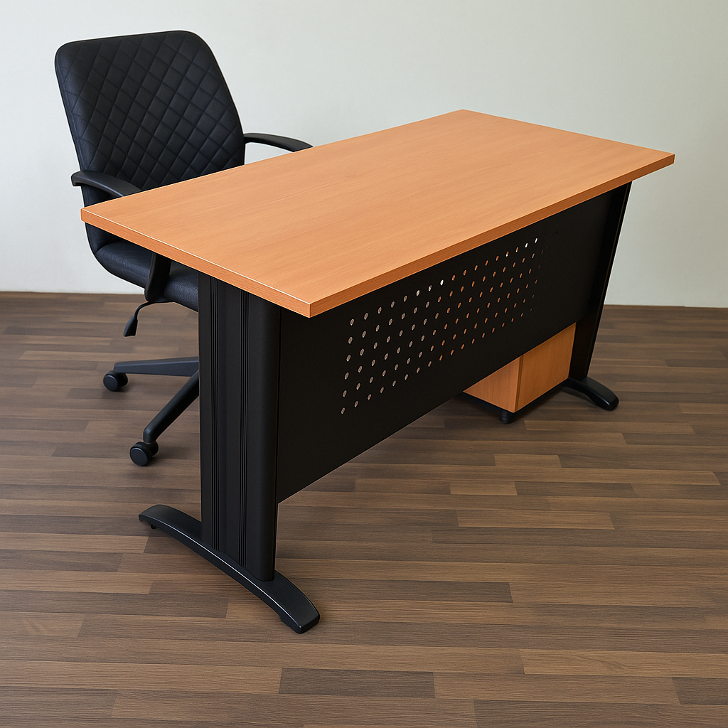 Stylish Office Desk with Metal Frame and Wooden Top