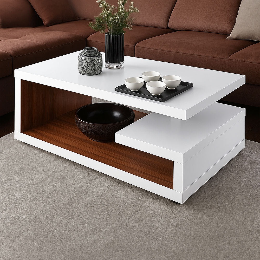 Modern White and Wood Coffee Table
