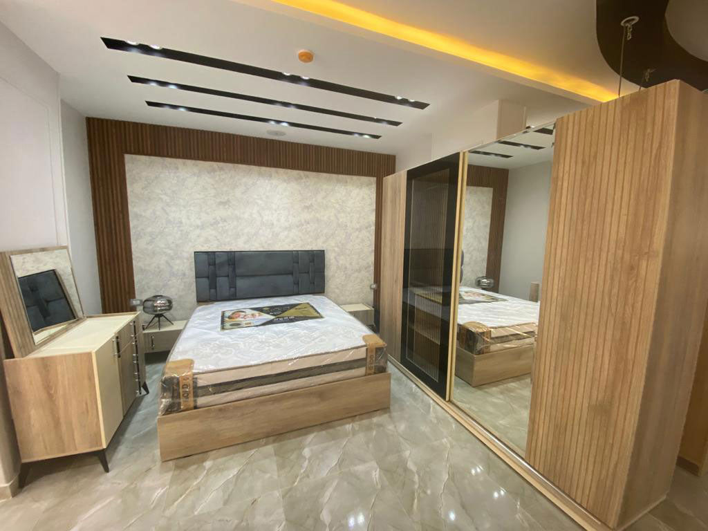 Versailles Bedroom (Melamine MDF Panels) – Bed 160 cm, Dresser 120 cm, 2 Nightstands 55 cm, Wardrobe 245 cm