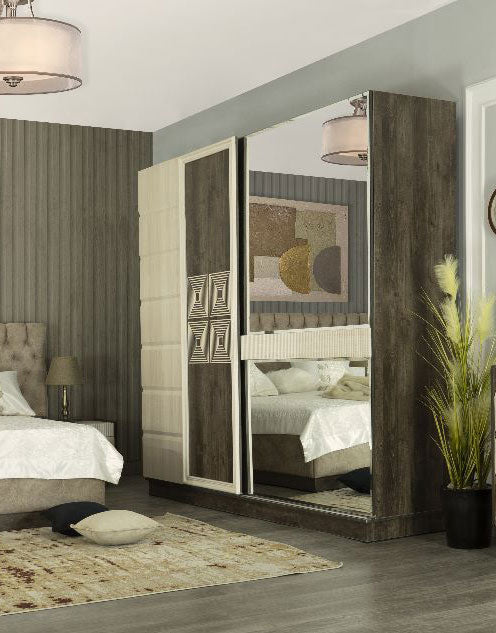Florida Bedroom (Melamine MDF Panels) – Bed 180 cm, Dresser 120 cm, 2 Nightstands 60 cm, Wardrobe 260 cm