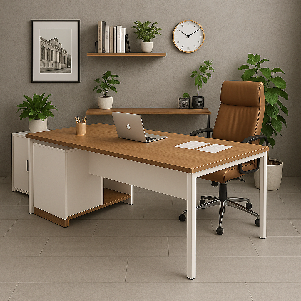 Manager's Desk 75*140*60 CM - Wooden and White - AZ12039