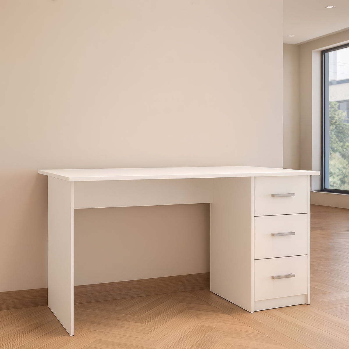 مكتب 120×60×75 سم + وحدة أدراج متصلة – أبيض – AZ1063