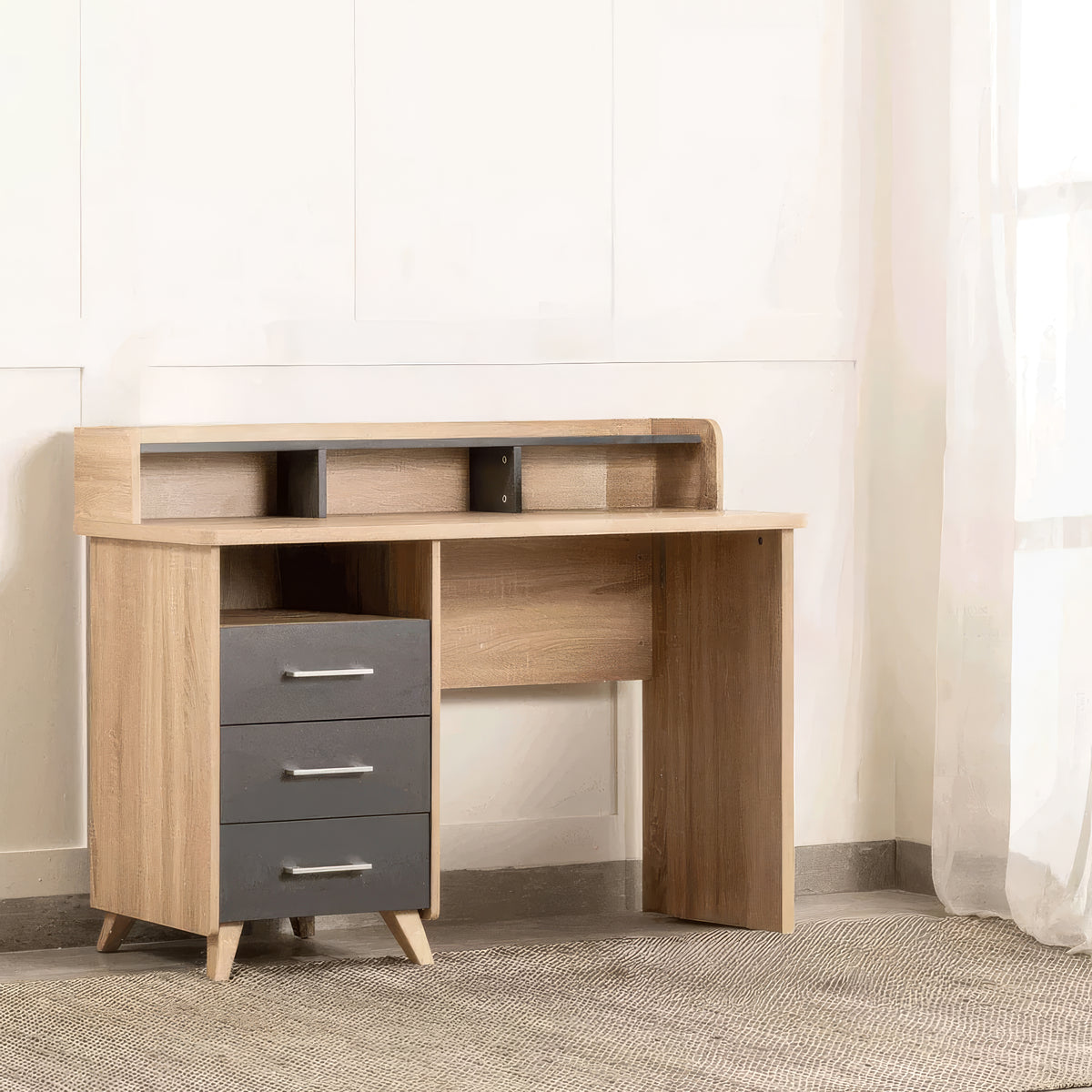 مكتب 120×60×100 سم + وحدة أدراج متصلة – رمادي وخشبي – AZ1177