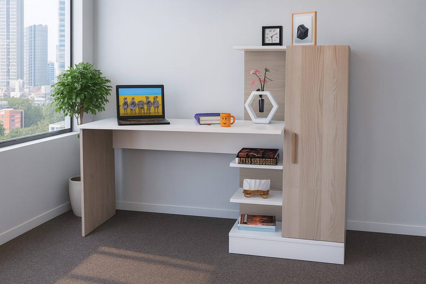 Desk 120x60x 75 cm -white and wooden - AZ1199