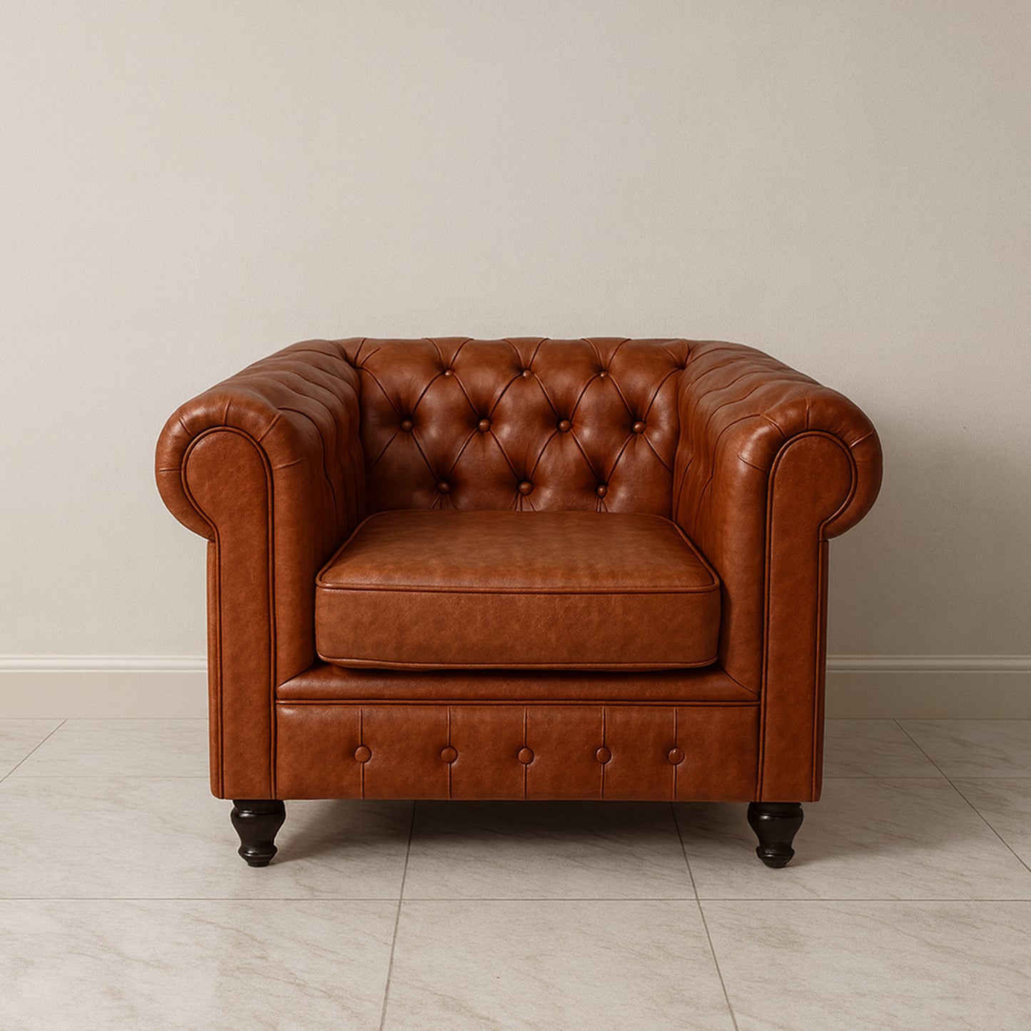 Office Sofa Set – Brown Leather with Musky and MDF Wood - HC-SHESTERFIELD