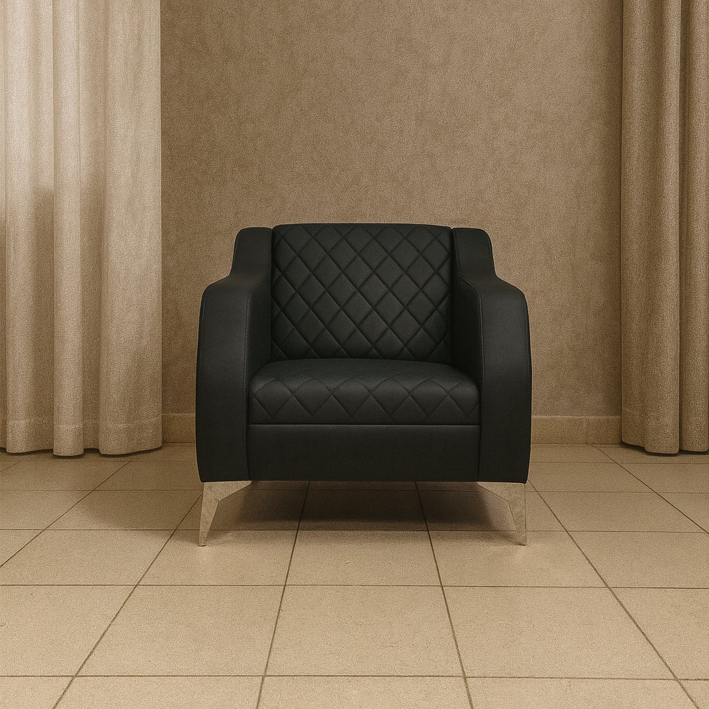 Office Sofa Set – Black Leather with Musky and MDF Wood - HC304